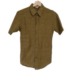 Fabindia Yellow & Black Diamond Cotton Shirt XS-S Boho Global Vintage Vibe Gold